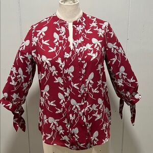 41 Hawthorn 3/4 Tie-Sleeve Floral Blouse XS Pleated front & back